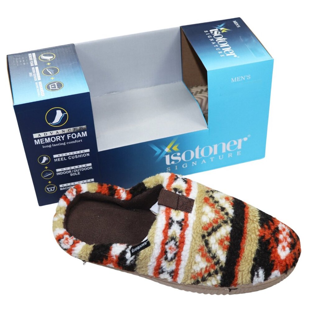 Isotoner Signature Memory Foam Indoor/Outdoor Men's Slippers NIB Southwestern